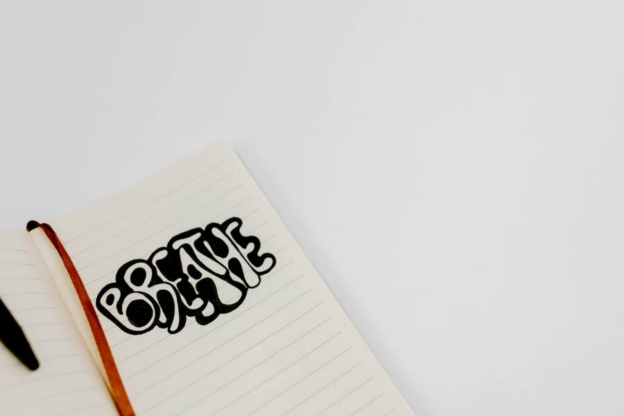 Close-up of an open notebook with